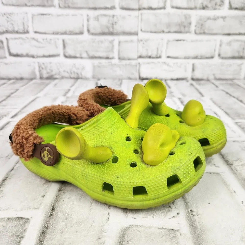 Crocs x Dream Works Shrek Classic Clogs Kids Size 13 Lime Green Ears Shoe Casual